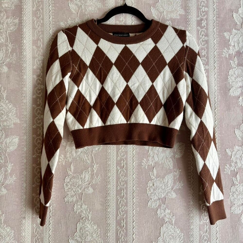 Street Wear Society Women's Argyle Crop Sweater